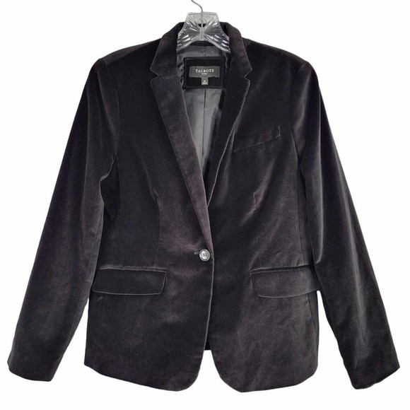 Talbots Blazer Jacket Womens Size 8p Black Velvet One Button Holiday Party - Picture 2 of 9